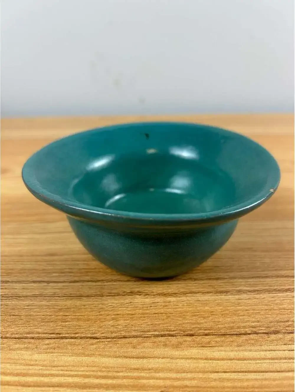SEG Style Early 1900s Student Pottery Creation Blue Green Glazed Flared Rim Bowl